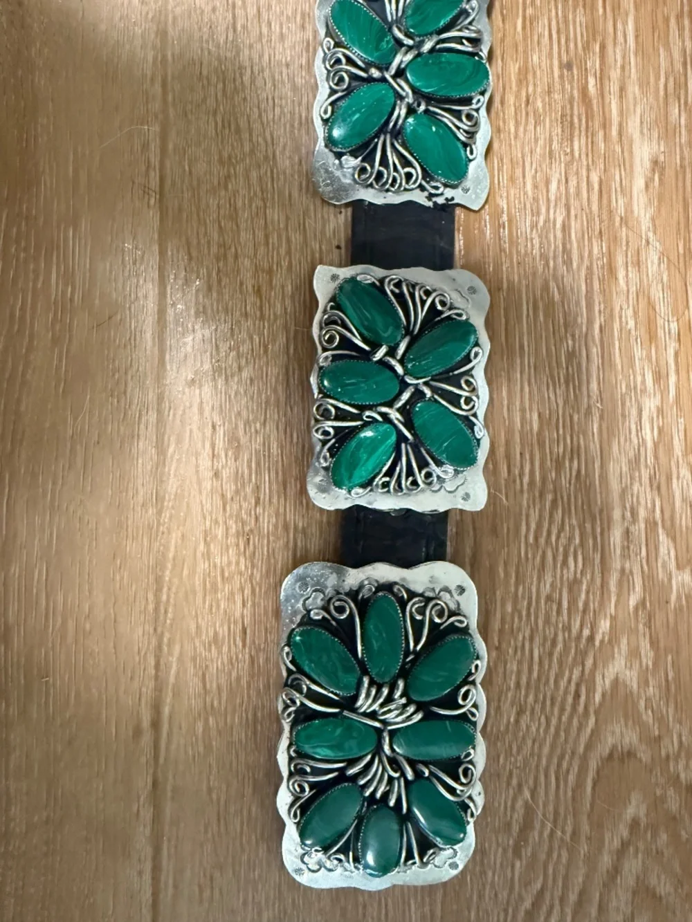 Vintage Navajo Old Pawn Sterling Silver Malachite Concho Belt Handmade